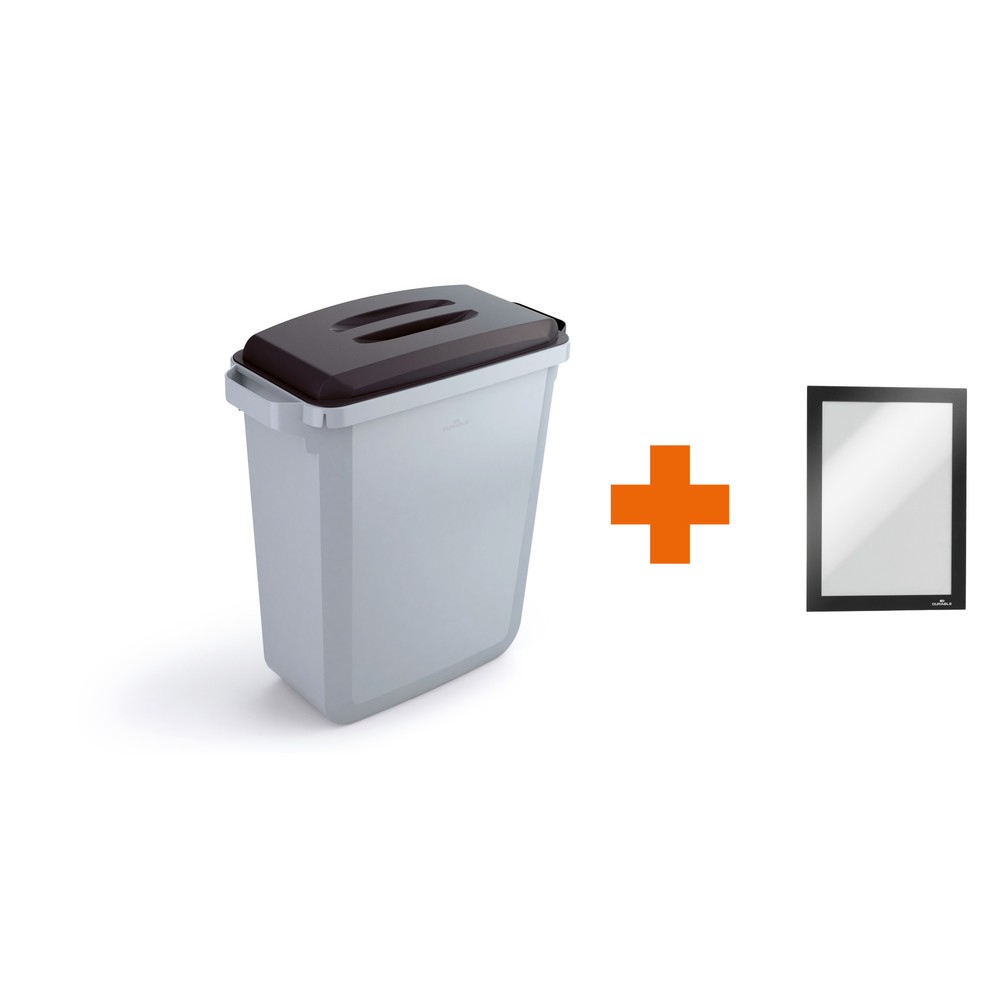 Numéro de l'image du produit 1: DURABLE Conteneur à déchets DURABIN® 60L avec couvercle + cadre d’affichage DURAFRAME®, noir