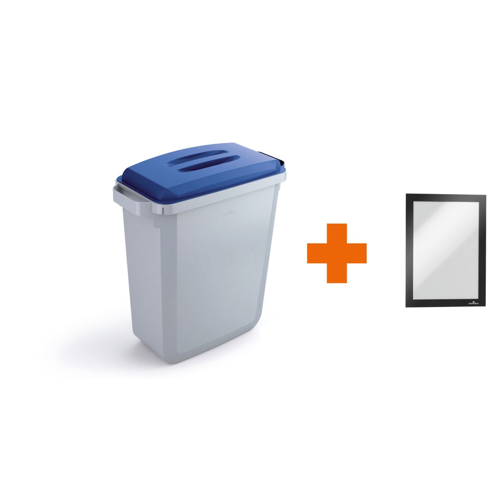 DURABLE Conteneur à déchets DURABIN® 60L avec couvercle + cadre d’affichage DURAFRAME®, bleu N° de l'image du produit 1 : DURABLE Conteneur à déchets DURABIN® 60L avec couvercle + cadre d’affichage DURAFRAME®, bleu