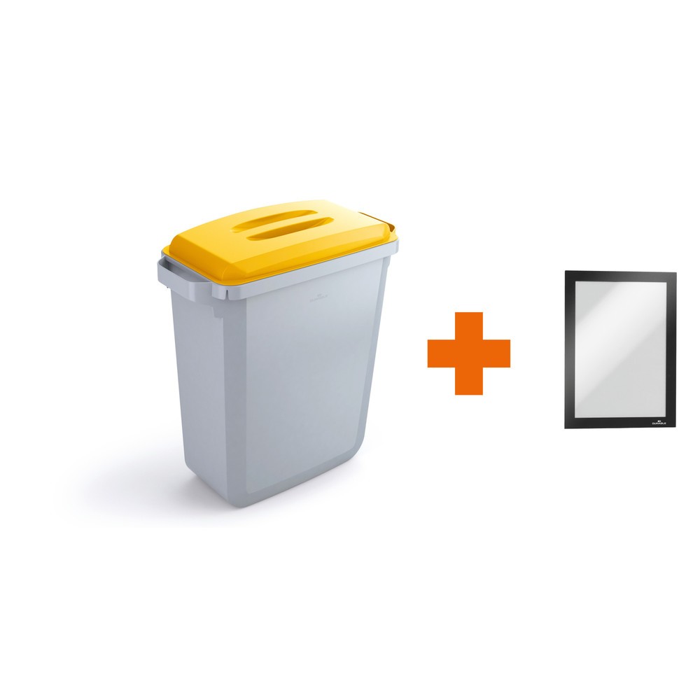 Numéro de l'image du produit 1: DURABLE Conteneur à déchets DURABIN® 60L avec couvercle + cadre d’affichage DURAFRAME®, jaune