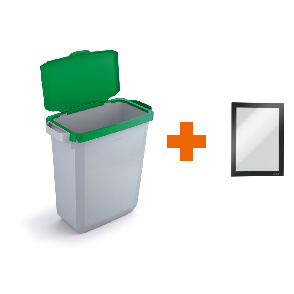 Numéro de l'image du produit 1: DURABLE Conteneur à déchets DURABIN® 60L avec couvercle rabattable + cadre d’affichage DURAFRAME®, vert