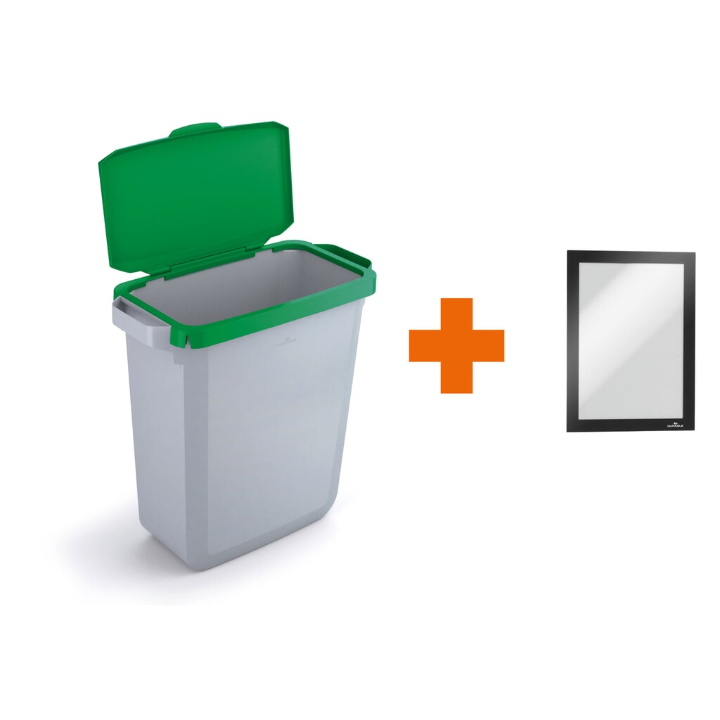 Illustration du produit: DURABLE Conteneur à déchets DURABIN® 60L avec couvercle rabattable + cadre d’affichage DURAFRAME®, vert