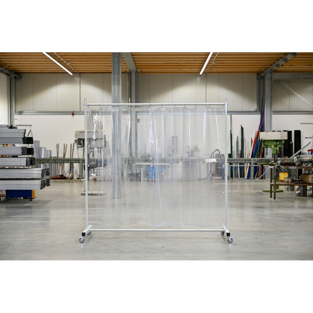 Écran de protection mobile à pans orientables, en 1 parties, bâche 0,4 mm, transparent Illustration du produit: Écran de protection mobile à pans orientables, en 1 parties, bâche 0,4 mm, transparent