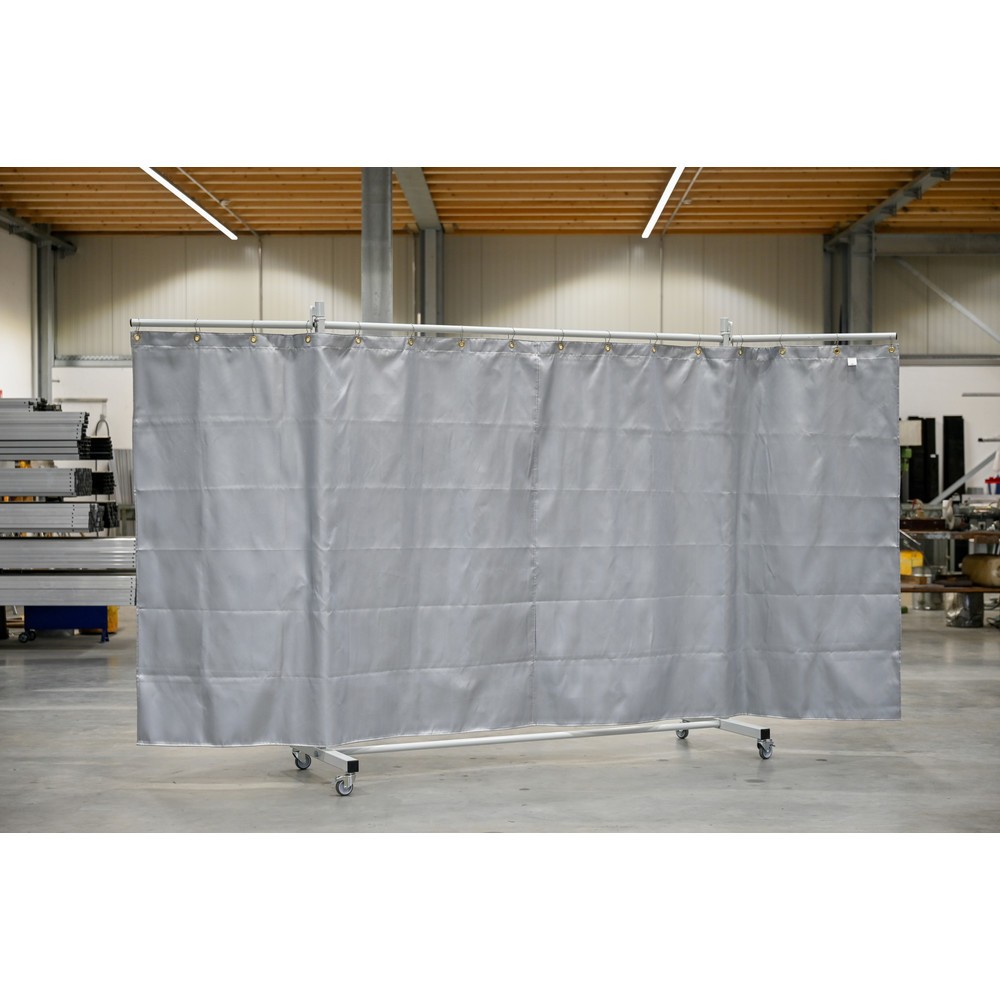 Numéro de l'image du produit 2: Écran de protection mobile à pans orientables, housse de protection thermique / contre les éclaboussures conforme DIN EN 13501-1, en 3 parties, lamelles 2 mm, gris/argent