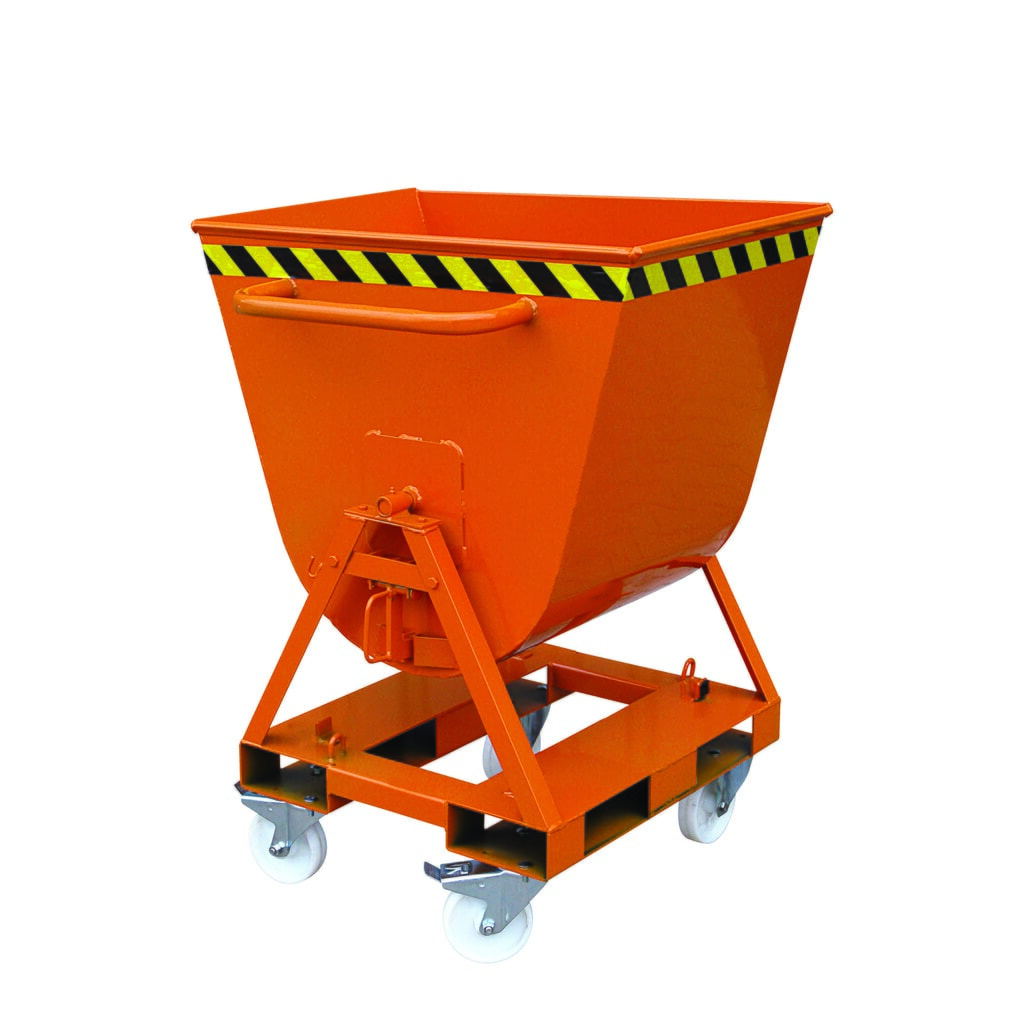 Eichinger® Benne basculante basculable des 2 côtés, accessible des 4 côtés, 500 kg, 300 litres orangé pur N° de l'image du produit 2 : Eichinger® Benne basculante basculable des 2 côtés, accessible des 4 côtés, 500 kg, 300 litres orangé pur