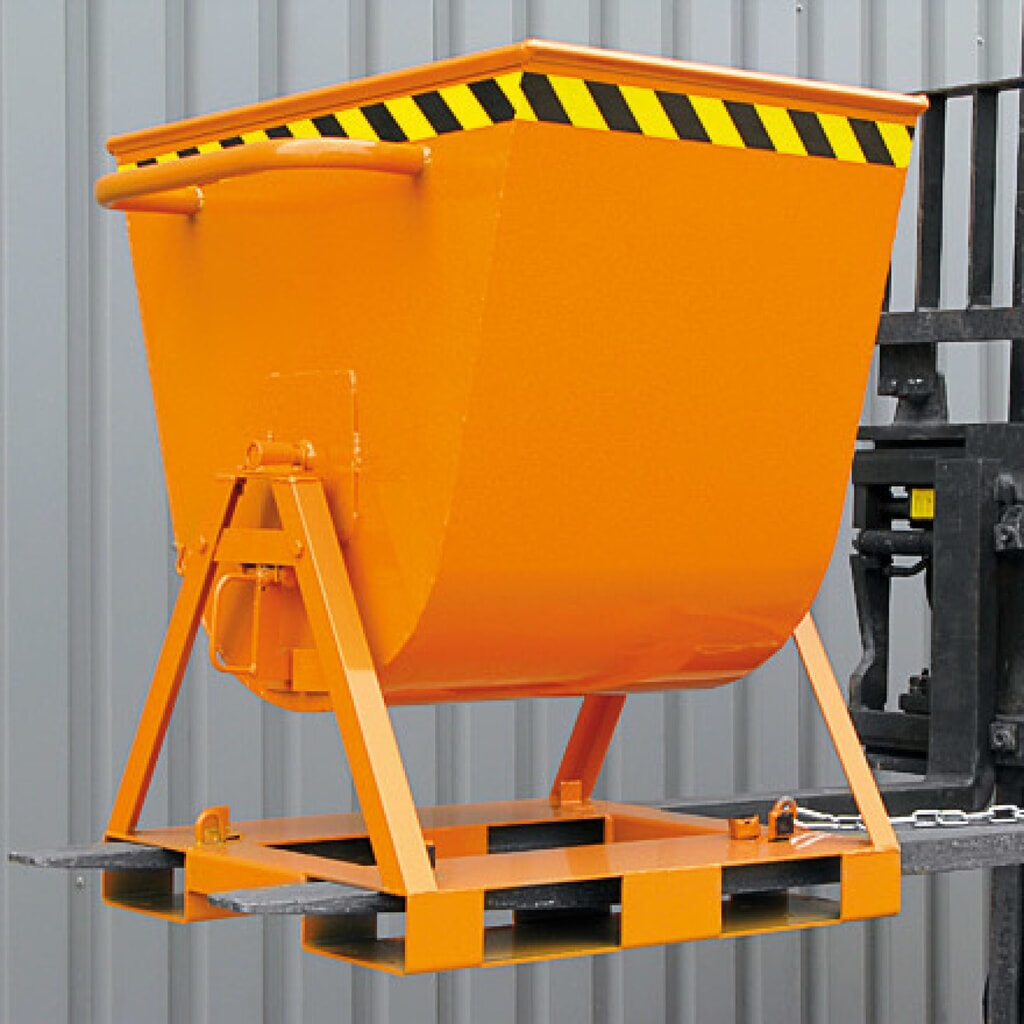 Eichinger® Benne basculante basculable des 2 côtés, accessible des 4 côtés, 500 kg, 300 litres orangé pur N° de l'image du produit 3 : Eichinger® Benne basculante basculable des 2 côtés, accessible des 4 côtés, 500 kg, 300 litres orangé pur