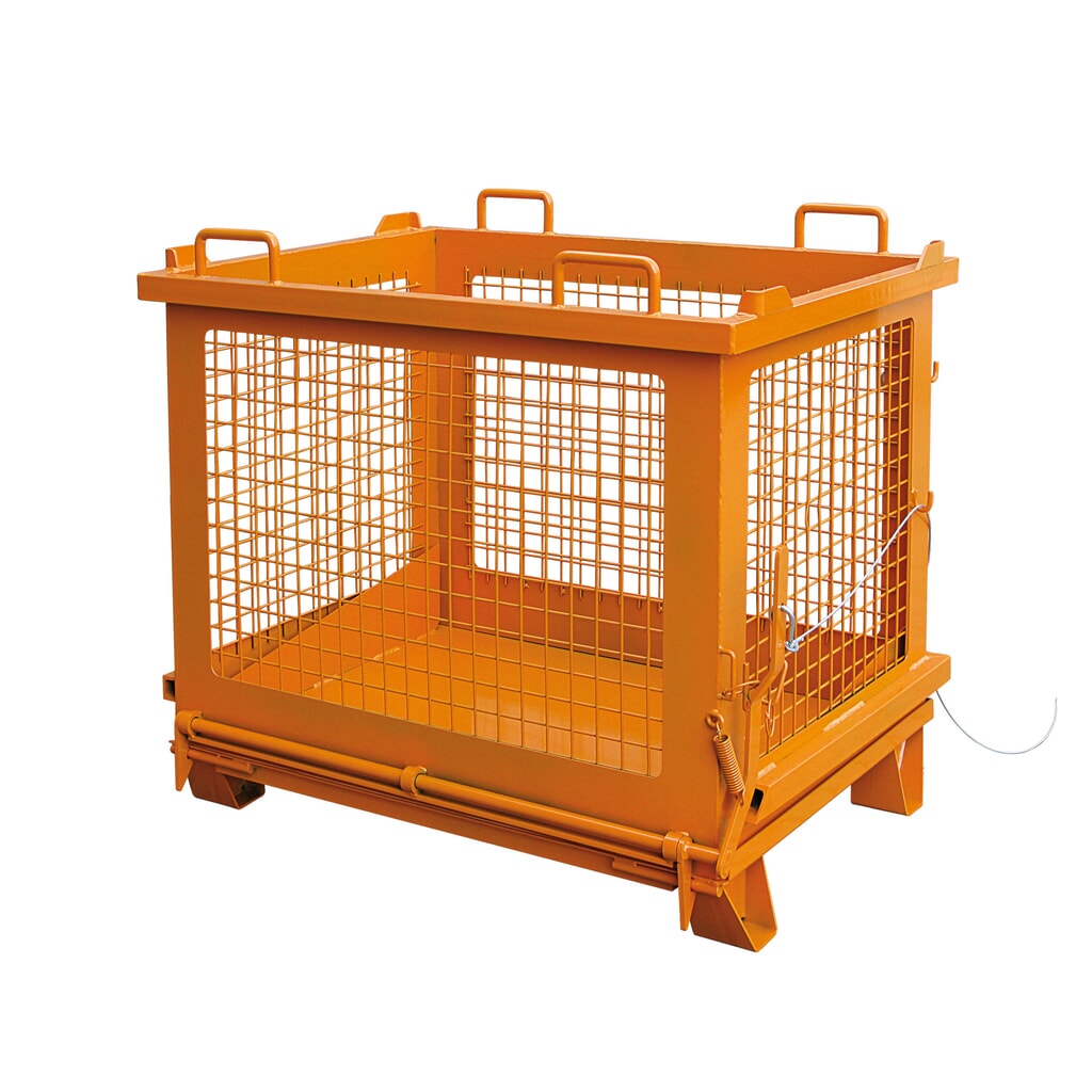 Eichinger® Benne basculante à grille avec fond basculant déverrouillable, 500 kg, 1 000 litres, orangé pur Illustration du produit: Eichinger® Benne basculante à grille avec fond basculant déverrouillable, 500 kg, 1 000 litres, orangé pur