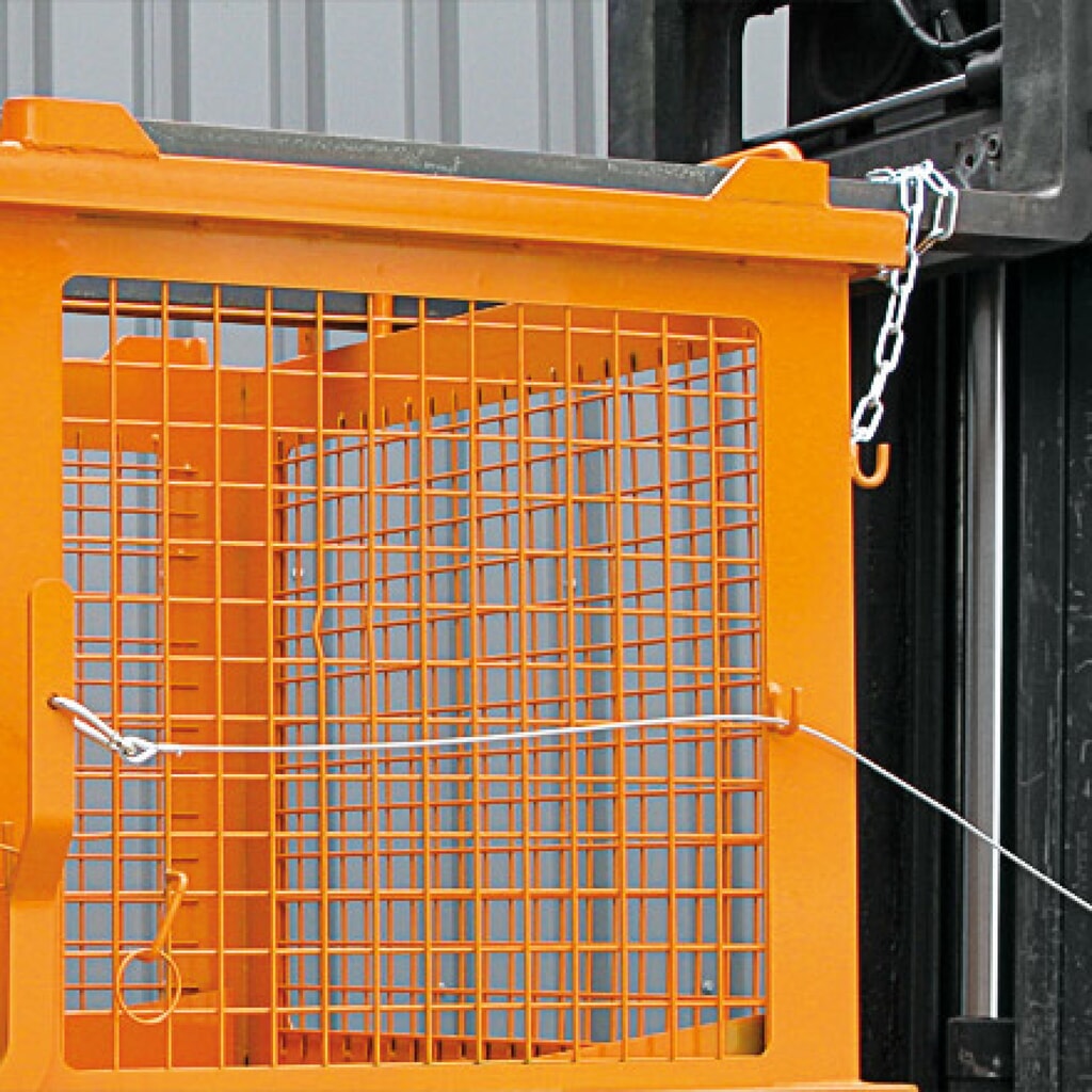 Eichinger® Benne basculante à grille avec fond basculant déverrouillable, 500 kg, 1 000 litres, orangé pur N° de l'image du produit 2 : Eichinger® Benne basculante à grille avec fond basculant déverrouillable, 500 kg, 1 000 litres, orangé pur
