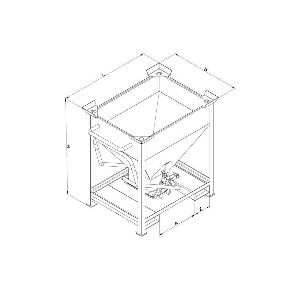 Numéro de l'image du produit 4: Eichinger® Conteneur silo entrées de fourche et œillets de grue, sortie centrale commandé par levier, 300 litres, bleu gentiane