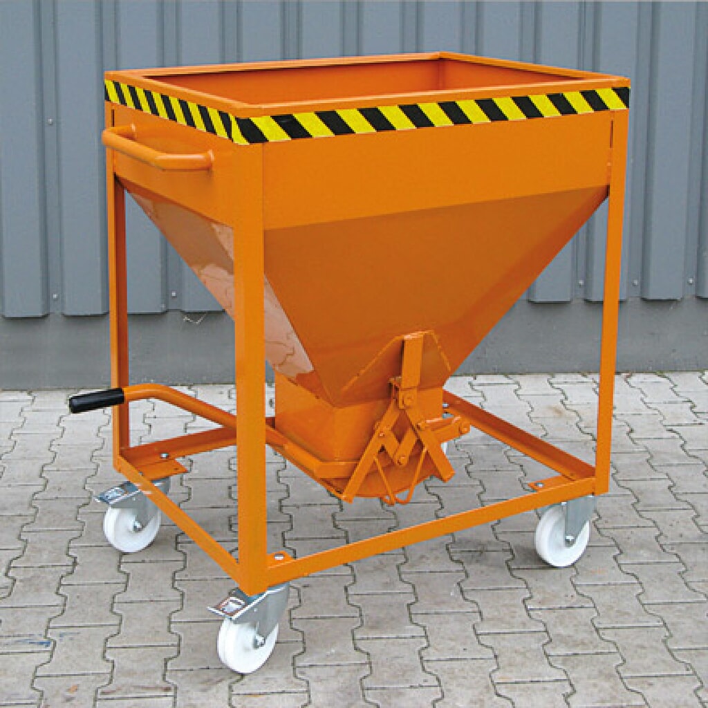 Eichinger® Conteneur silo sur roulettes, sorti centrale commandée par levier, 300 litres, orangé pur N° de l'image du produit 2 : Eichinger® Conteneur silo sur roulettes, sorti centrale commandée par levier, 300 litres, orangé pur