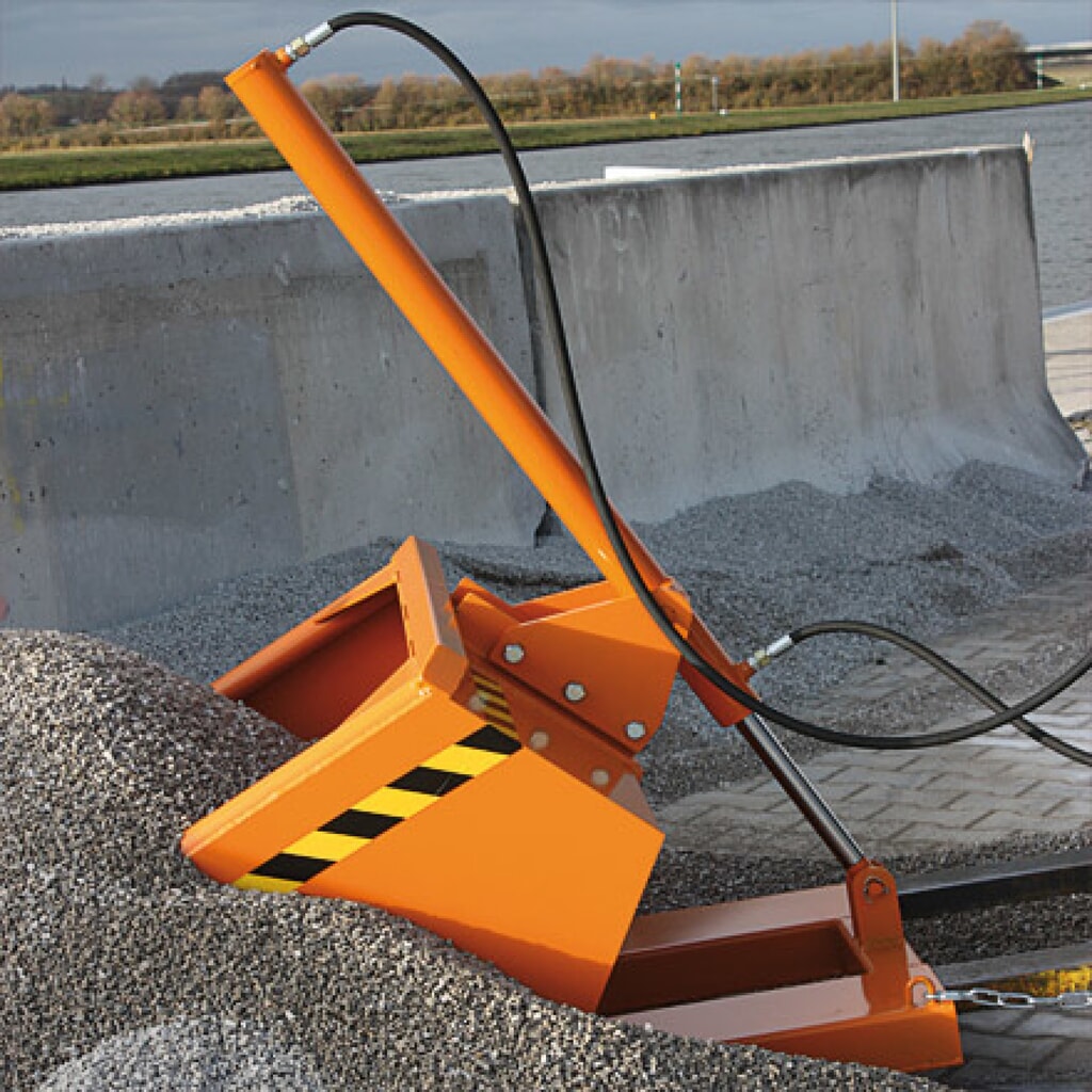 Eichinger® Pelle godet avec basculement hydraulique, 1 000 kg, 500 litres, orangé pur N° de l'image du produit 2 : Eichinger® Pelle godet avec basculement hydraulique, 1 000 kg, 500 litres, orangé pur
