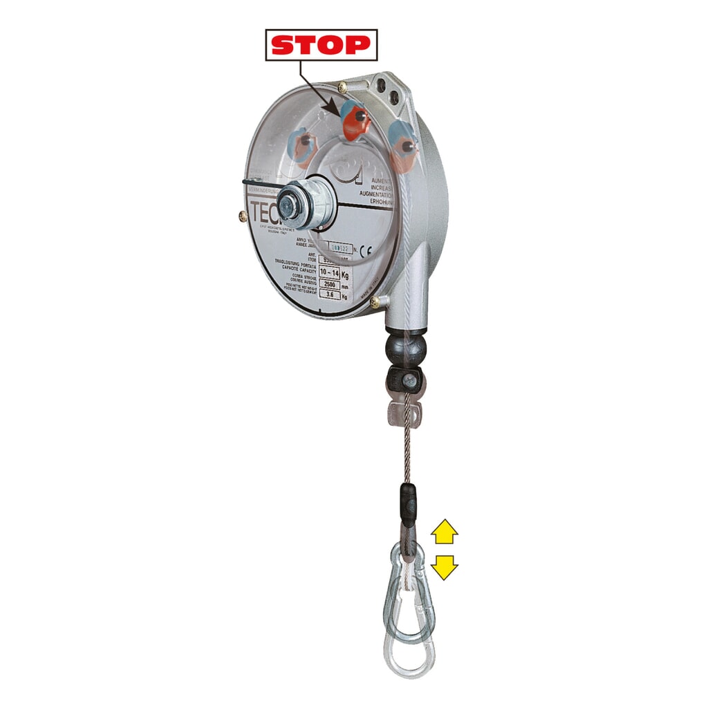 Équilibreur à ressort, avec dispositif d’arrêt, boîtier en aluminium, câble de 2,5 m, capacité de charge 2-4 kg Illustration du produit: Équilibreur à ressort, avec dispositif d’arrêt, boîtier en aluminium, câble de 2,5 m, capacité de charge 2-4 kg