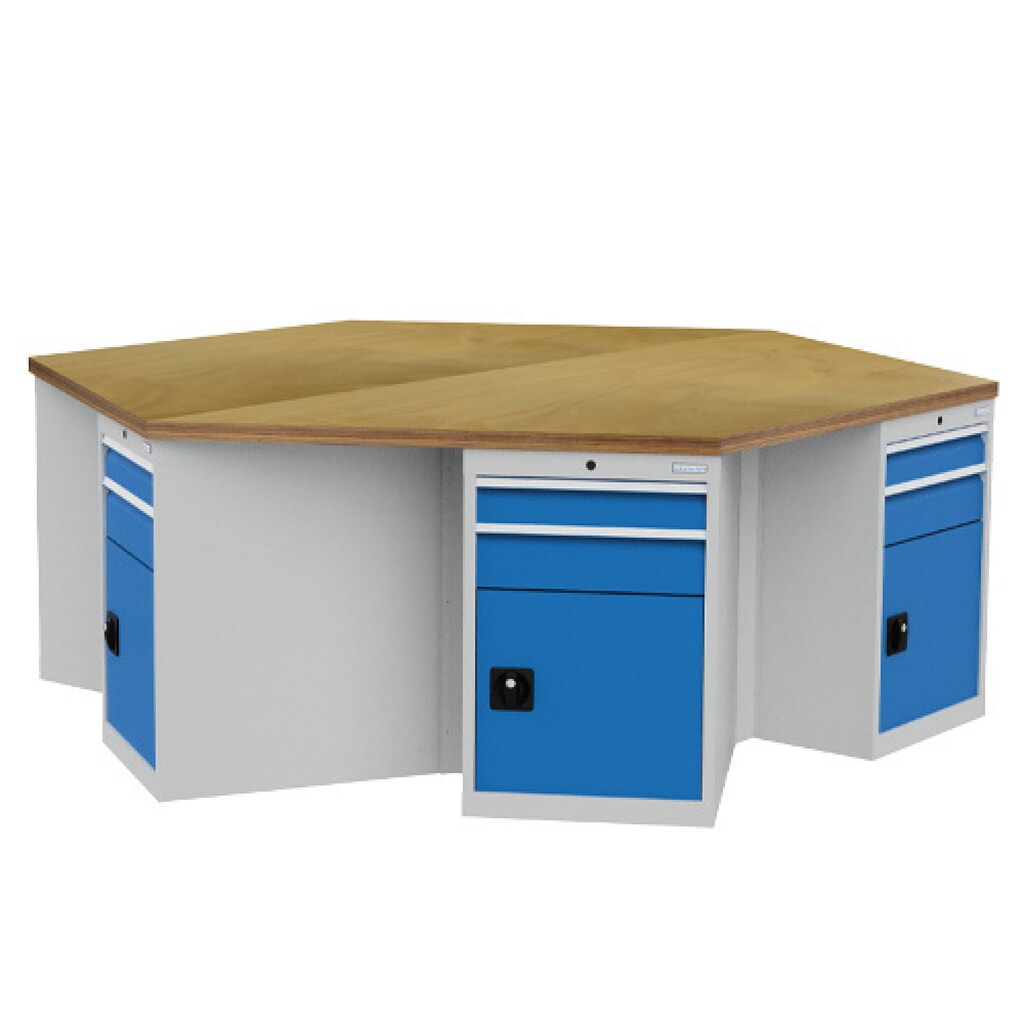 Établi de groupe Bedrunka+Hirth R 18-24, avec 12 tiroirs, H x l x P 859 x 2 500 x 2 165 mm, gris clair, bleu clair N° de l'image du produit 1 : Établi de groupe Bedrunka+Hirth R 18-24, avec 12 tiroirs, H x l x P 859 x 2 500 x 2 165 mm, gris clair, bleu clair
