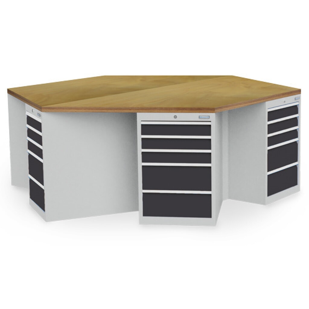 N° de l'image du produit 1 : Établi de groupe Bedrunka+Hirth R 18-24, avec 30 tiroirs, H x l x P 859 x 2 500 x 2 165 mm, gris clair, gris anthracite