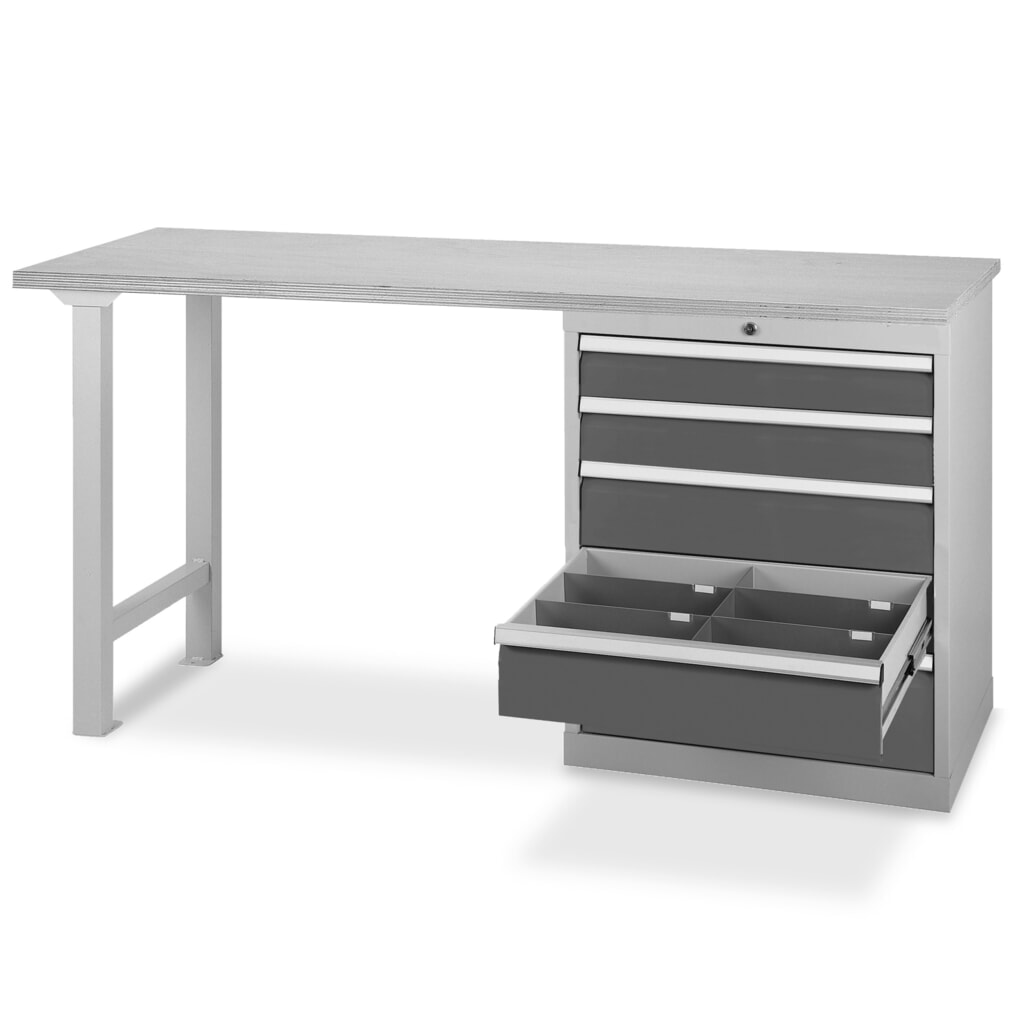 Établi en ligne avec 5 tiroirs Bedrunka+Hirth, capacité de charge de 1 000 kg, H x l x P 859 x 1 500 x 600 mm N° de l'image du produit 2 : Établi en ligne avec 5 tiroirs Bedrunka+Hirth, capacité de charge de 1 000 kg, H x l x P 859 x 1 500 x 600 mm