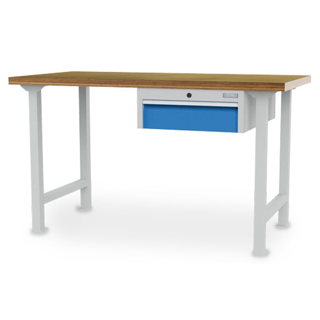 N° de l'image du produit 1 : Établi en ligne R 18-24 Bedrunka+Hirth, H x l x P 859 x 2 000 x 750 mm, gris clair, bleu clair, 1 tiroir 1 x 150 mm, largeur tiroir 450 mm