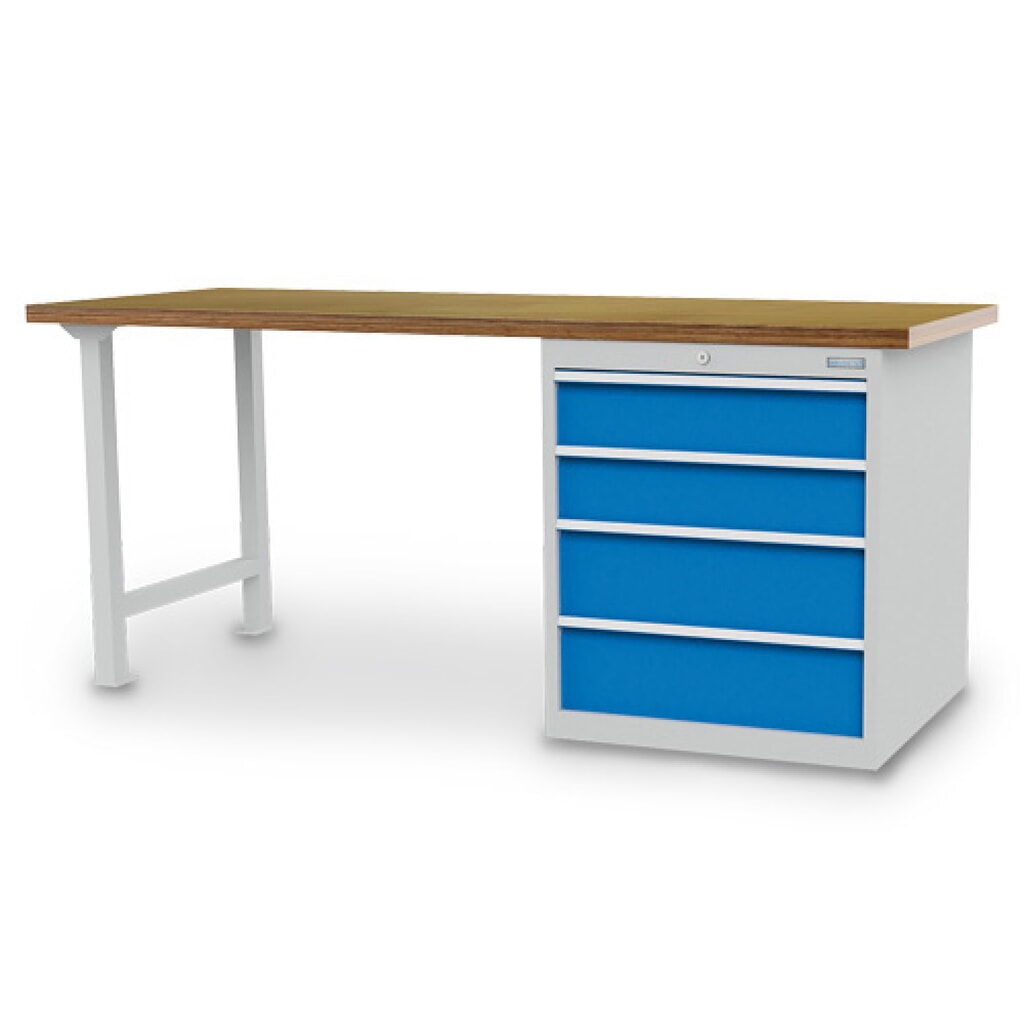 N° de l'image du produit 1 : Établi en ligne R 24-24 Bedrunka+Hirth, H x l x P 859 x 2 000 x 750 mm, gris clair, bleu clair, 4 tiroirs 2 x 150 + 2 x 200 mm, largeur tiroirs 600 mm