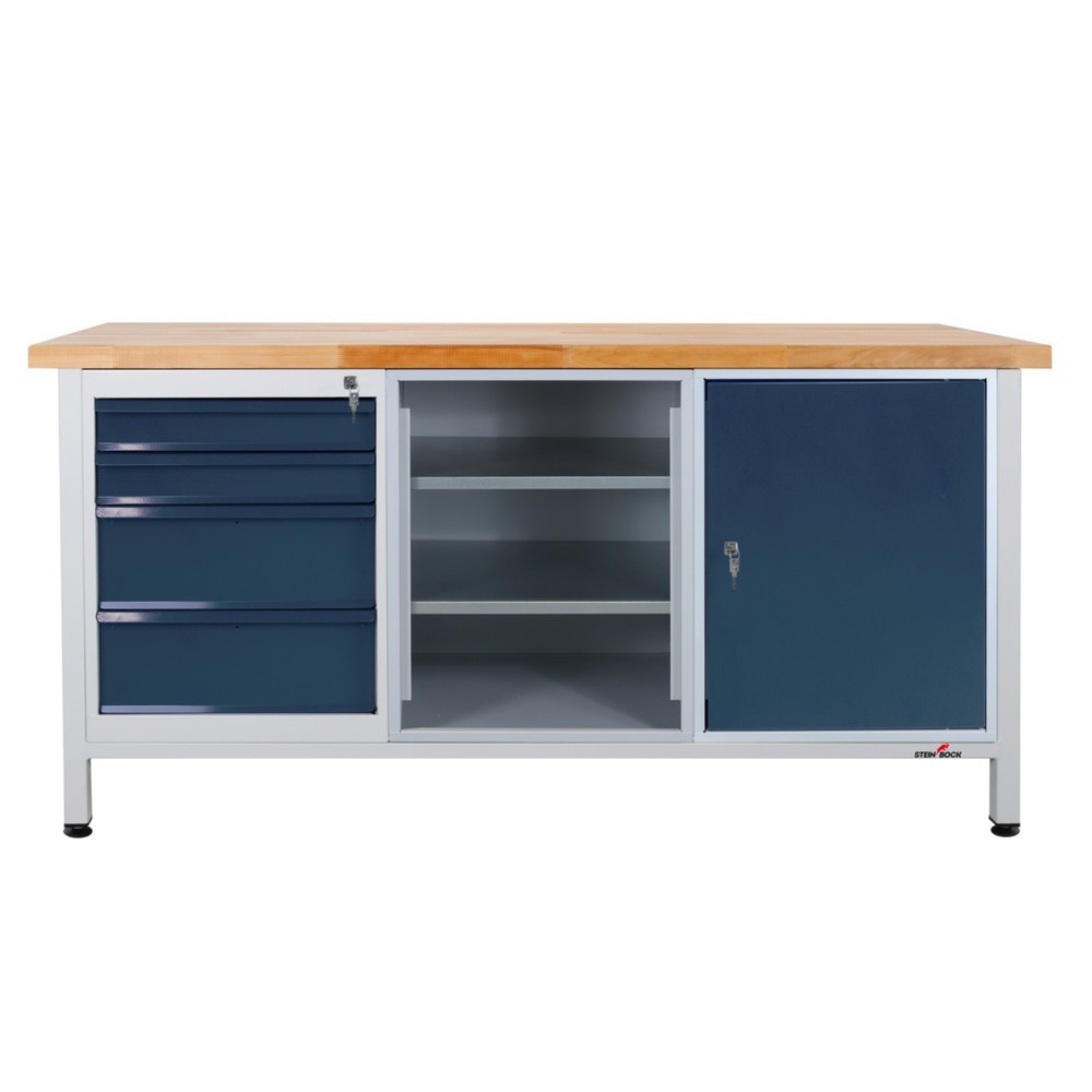 Numéro de l'image du produit 1: Établi Extra Steinbock®, 4 tiroirs, 1 étagère, 1 porte, capacité de charge 500 kg, H x l x P 840 x 1 700 x 600 mm, RAL 7035/7016
