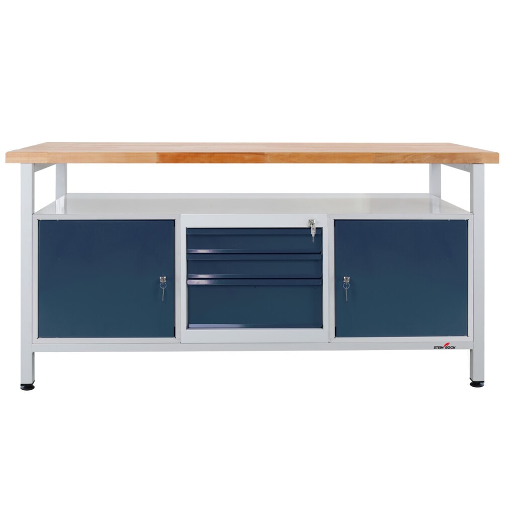N° de l'image du produit 1 : Établi Extra Steinbock®, 1 rangement, 2 portes, 3 tiroirs, capacité de charge 500 kg, H x l x P 840 x 1 700 x 600 mm, RAL 7035/7016