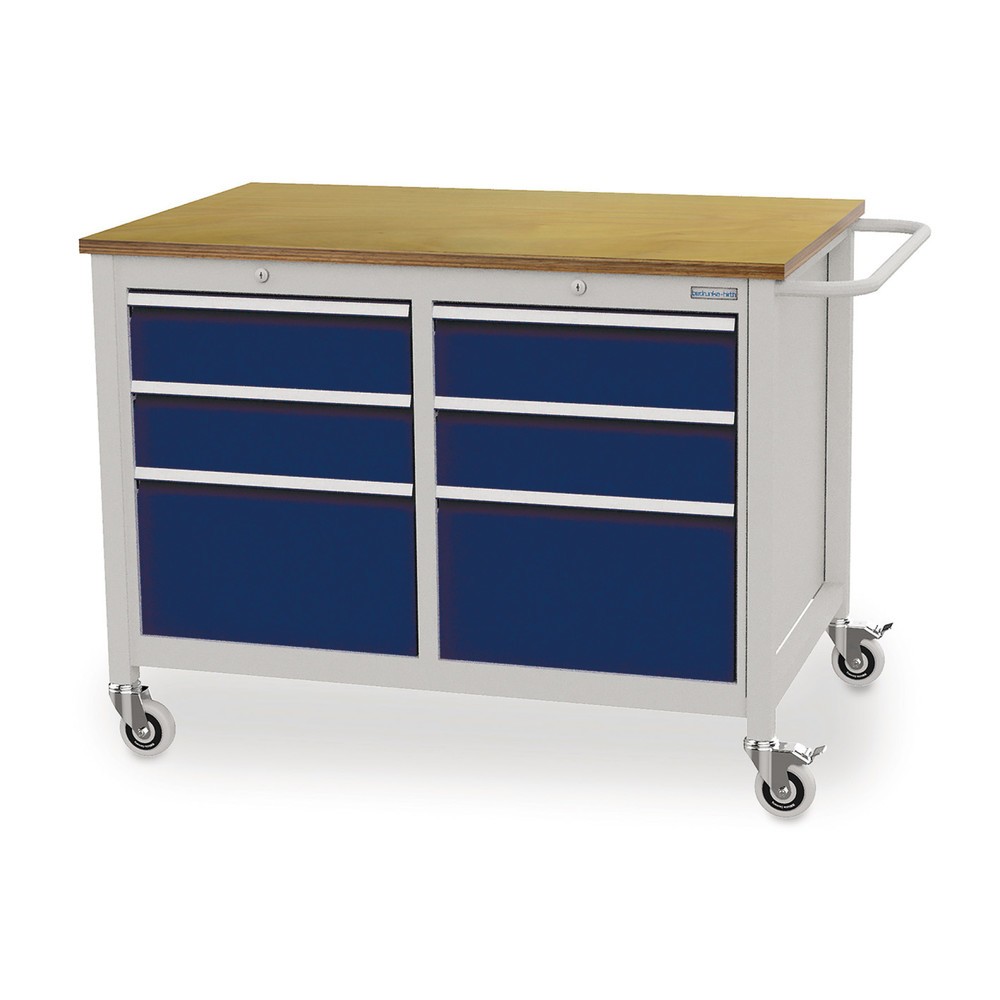 Numéro de l'image du produit 1: Établi mobile Bedrunka+Hirth, 6 tiroirs, bleu cobalt