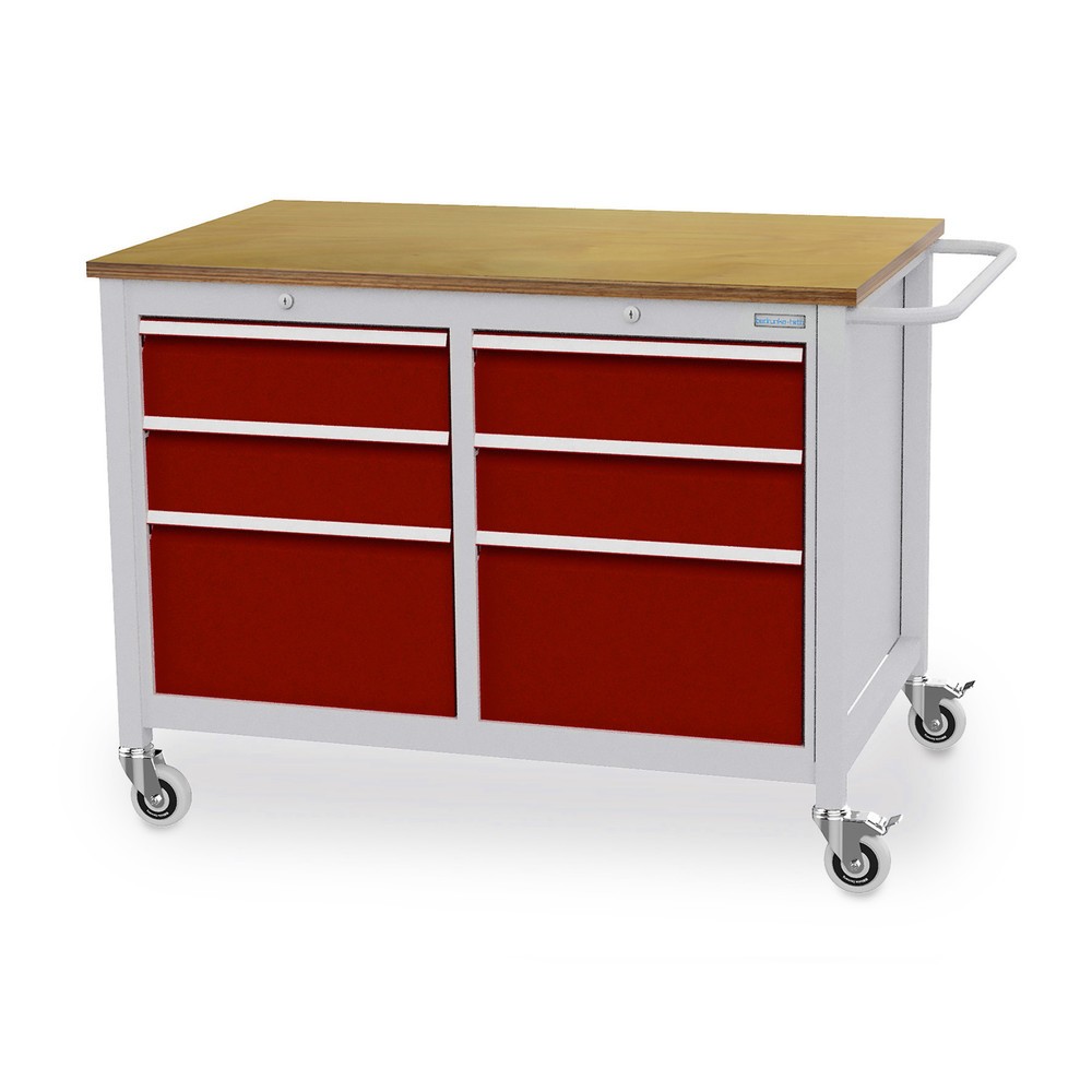 N° de l'image du produit 1 : Établi mobile Bedrunka+Hirth, 6 tiroirs, rouge rubis