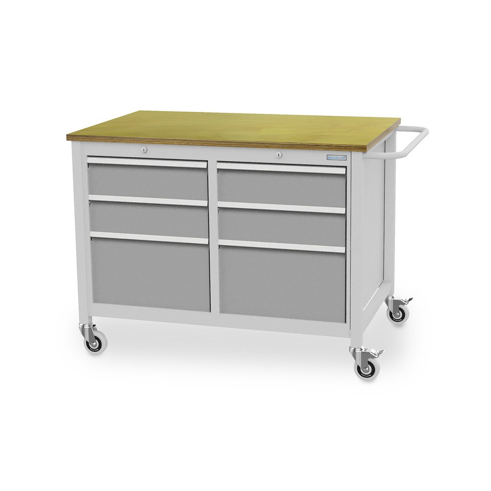 N° de l'image du produit 1 : Établi mobile Bedrunka+Hirth, 6 tiroirs, aluminium blanc