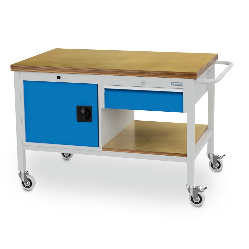 N° de l'image du produit 1 : Établi mobile Bedrunka+Hirth, armoire, 1 tiroir, bleu clair