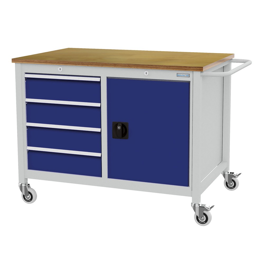 Numéro de l'image du produit 1: Établi mobile Bedrunka+Hirth, armoire, 4 tiroirs, bleu gentiane