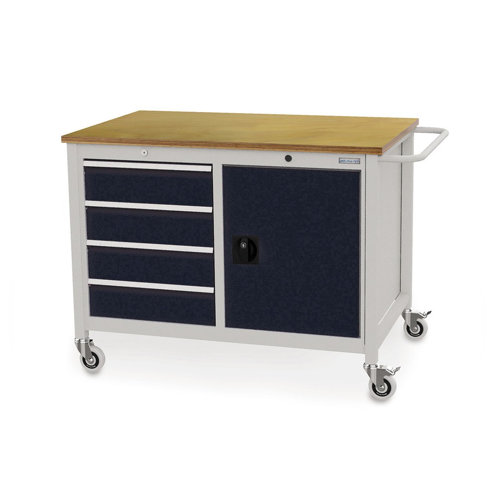 N° de l'image du produit 1 : Établi mobile Bedrunka+Hirth, armoire, 4 tiroirs, noir foncé