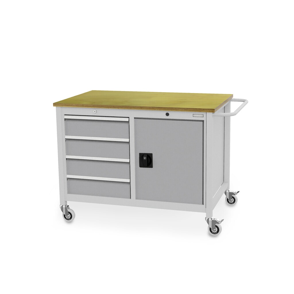 Établi mobile Bedrunka+Hirth, armoire, 4 tiroirs, aluminium blanc Illustration du produit: Établi mobile Bedrunka+Hirth, armoire, 4 tiroirs, aluminium blanc