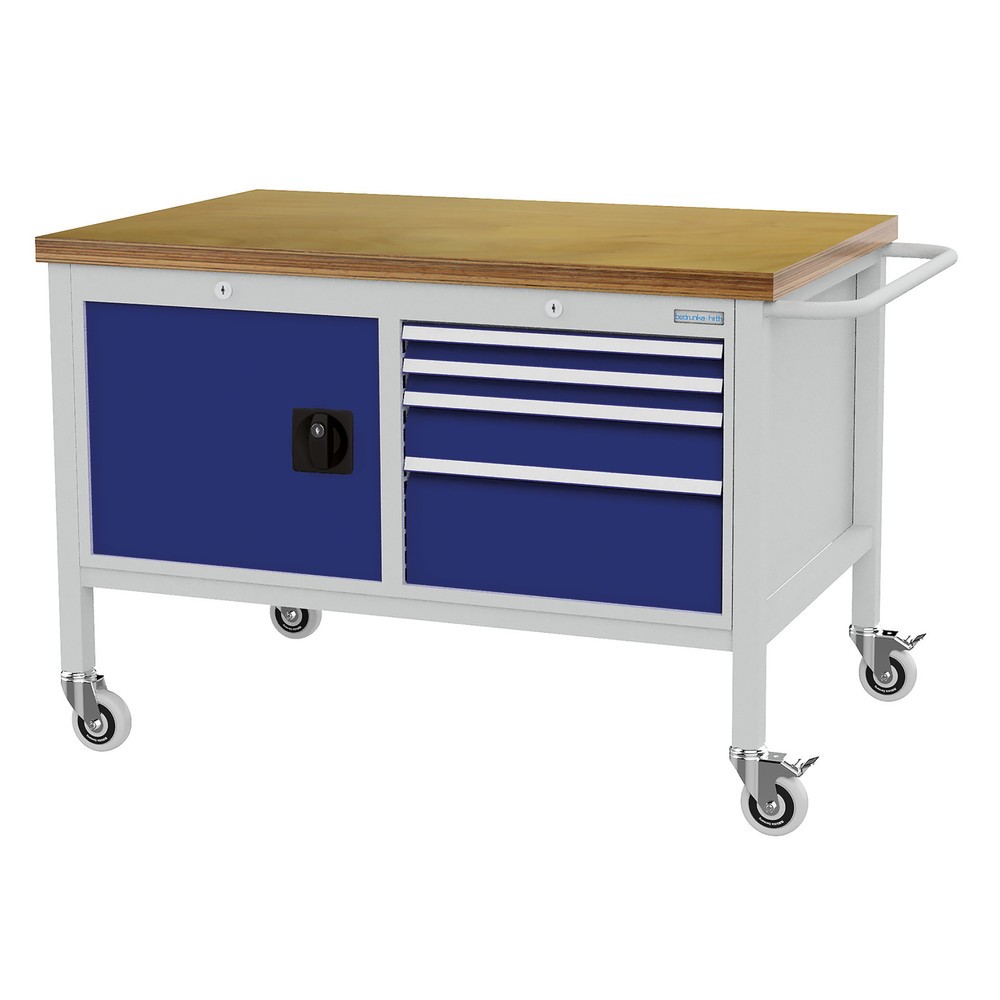 N° de l'image du produit 1 : Établi mobile Bedrunka+Hirth, armoire, 4 tiroirs à différentes hauteurs, bleu gentiane