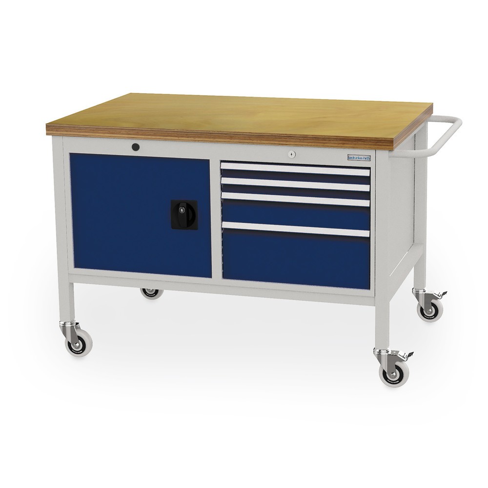 N° de l'image du produit 1 : Établi mobile Bedrunka+Hirth, armoire, 4 tiroirs à différentes hauteurs, bleu cobalt