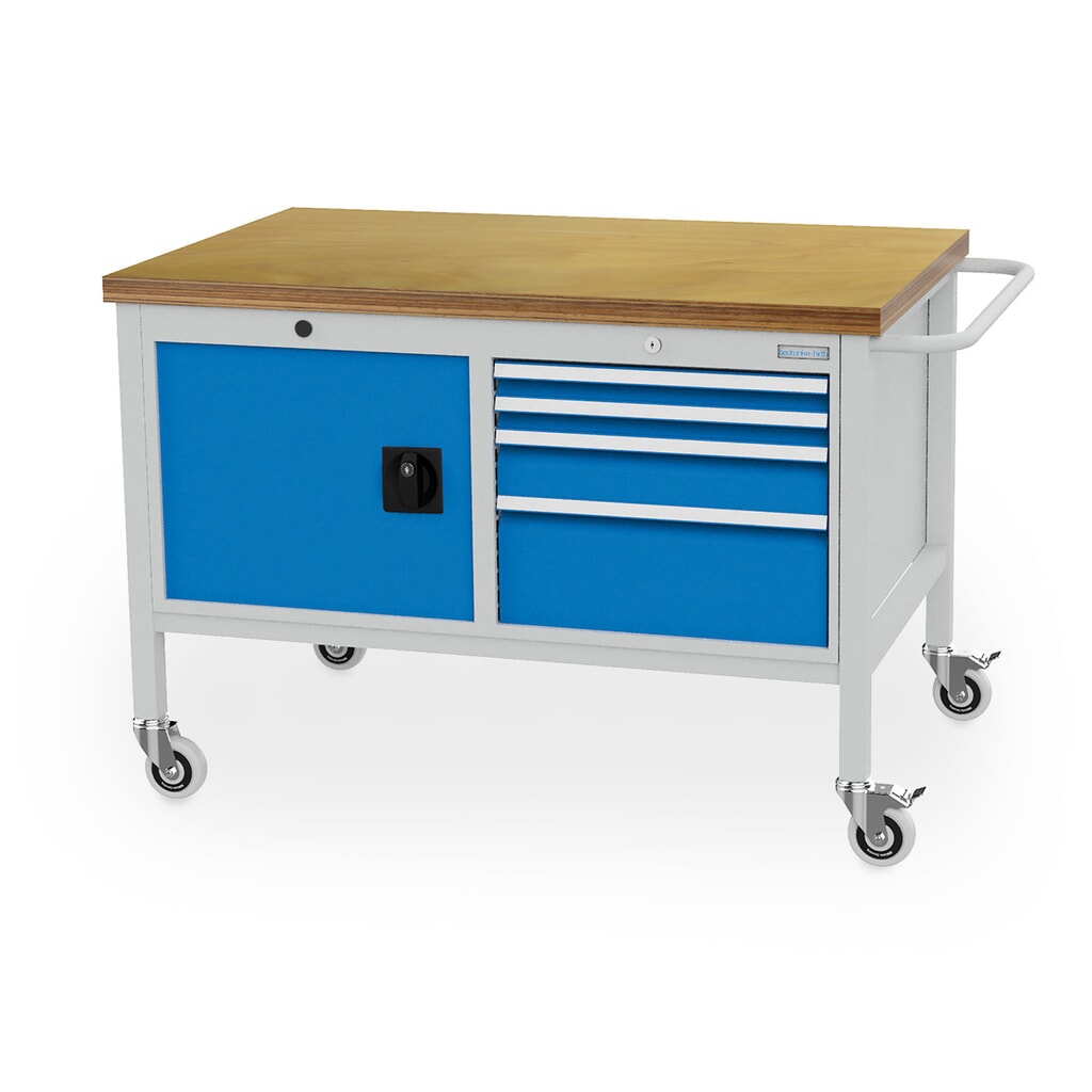 Établi mobile Bedrunka+Hirth, armoire, 4 tiroirs à différentes hauteurs, bleu clair N° de l'image du produit 1 : Établi mobile Bedrunka+Hirth, armoire, 4 tiroirs à différentes hauteurs, bleu clair