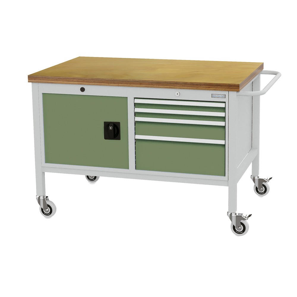 N° de l'image du produit 1 : Établi mobile Bedrunka+Hirth, armoire, 4 tiroirs à différentes hauteurs, vert réséda