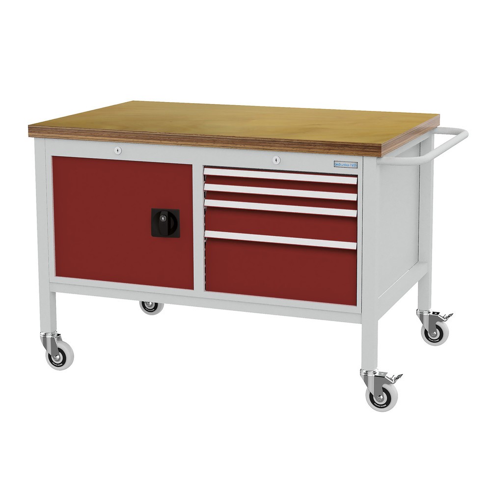 Numéro de l'image du produit 1: Établi mobile Bedrunka+Hirth, armoire, 4 tiroirs à différentes hauteurs, rouge rubis