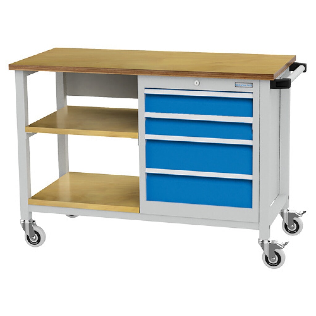 Établi mobile R 18-16 Bedrunka+Hirth, H x l x P 880 x 1 200 x 540 mm, gris clair, bleu clair, 2 tablettes, 4 tiroirs 2 x 100 + 2 x 150 mm Illustration du produit: Établi mobile R 18-16 Bedrunka+Hirth, H x l x P 880 x 1 200 x 540 mm, gris clair, bleu clair, 2 tablettes, 4 tiroirs 2 x 100 + 2 x 150 mm