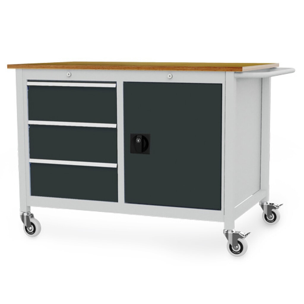 Établi mobile R 18-24 Bedrunka+Hirth, H x l x P 935 x 1 250 x 750 mm, gris clair, gris anthracite, 3 tiroirs 3 x 200 mm, 1 porte battante 1 x 600 mm N° de l'image du produit 1 : Établi mobile R 18-24 Bedrunka+Hirth, H x l x P 935 x 1 250 x 750 mm, gris clair, gris anthracite, 3 tiroirs 3 x 200 mm, 1 porte battante 1 x 600 mm
