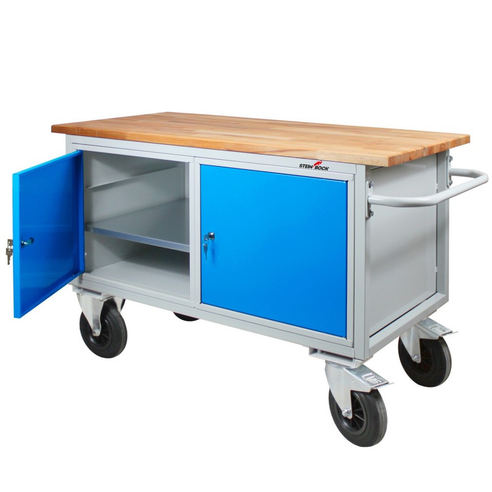 Numéro de l'image du produit 2: Établi Motion Steinbock®, mobile, 2 portes, capacité de charge 500 kg, H x l x P 827 x 1 300 x 600 mm, RAL 7035/5012