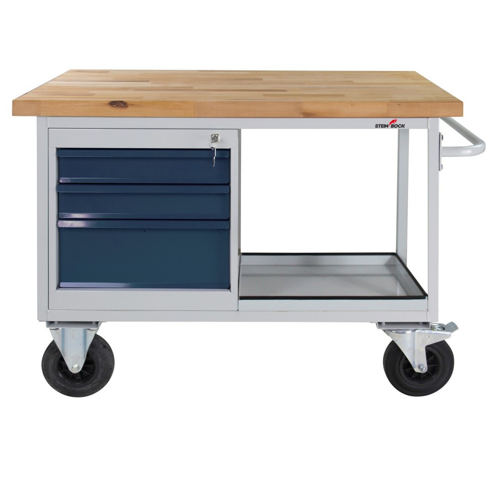 N° de l'image du produit 1 : Établi Motion Steinbock®, mobile, 3 tiroirs, capacité de charge 500 kg, H x l x P 827 x 1 300 x 600 mm, RAL 7035/7016