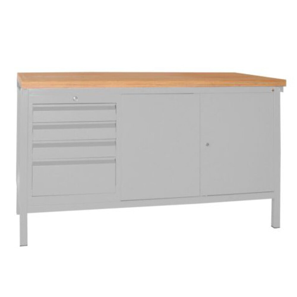 Numéro de l'image du produit 1: Établi PAVOY avec bloc-tiroir + armoire, H x l x P 900 x 1 500 x 700 mm, gris clair, gris clair
