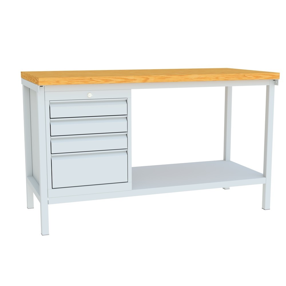 N° de l'image du produit 2 : Établi PAVOY avec bloc-tiroir, H x l x P 900 x 1 500 x 700 mm, gris clair, gris clair