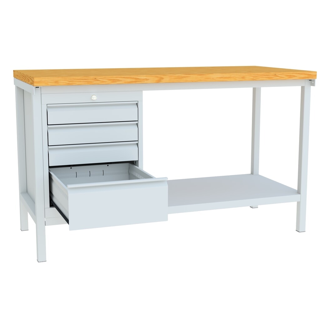 N° de l'image du produit 3 : Établi PAVOY avec bloc-tiroir, H x l x P 900 x 1 500 x 700 mm, gris clair, gris clair