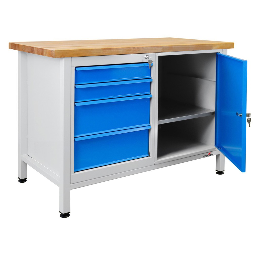 Numéro de l'image du produit 1: Établi Premium Steinbock®, 4 tiroirs, 1 porte, capacité de charge 300 kg, H x l x P 840 x 1 200 x 600 mm, RAL 7035/5012