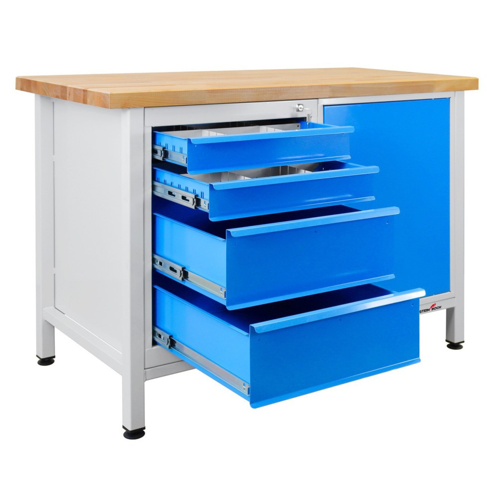 Numéro de l'image du produit 5: Établi Premium Steinbock®, 4 tiroirs, 1 porte, capacité de charge 300 kg, H x l x P 840 x 1 200 x 600 mm, RAL 7035/5012