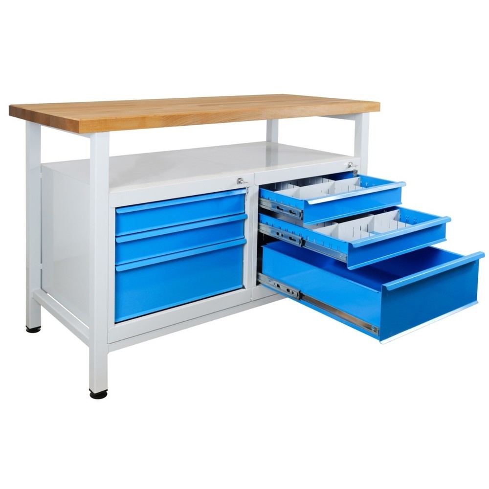 N° de l'image du produit 1 : Établi Premium Steinbock®, 1 rangement, 6 tiroirs, capacité de charge 300 kg, H x l x P 840 x 1 200 x 600 mm, RAL 7035/5012