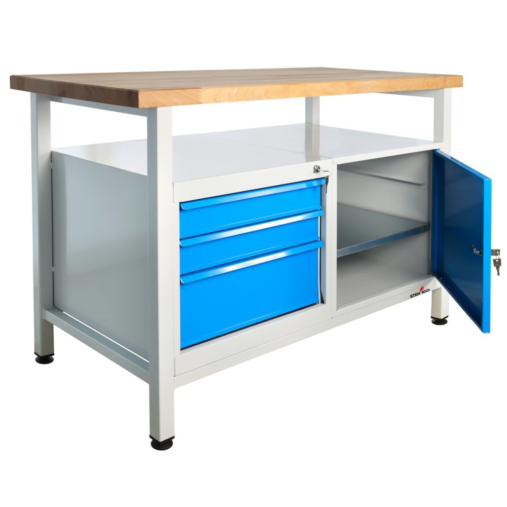 Numéro de l'image du produit 5: Établi Premium Steinbock®, 1 rangement, 3 tiroirs, 1 porte, capacité de charge 300 kg, H x l x P 840 x 1 200 x 600 mm, RAL 7035/5012