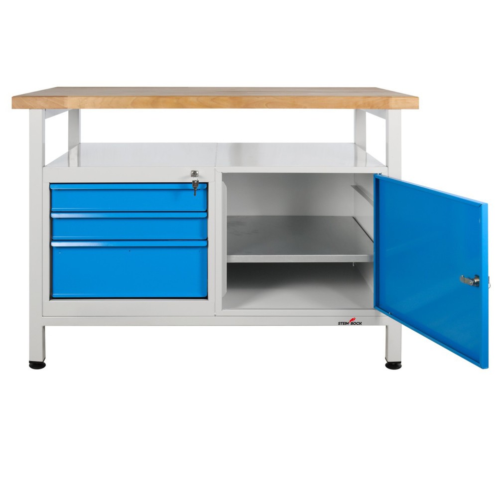 Numéro de l'image du produit 6: Établi Premium Steinbock®, 1 rangement, 3 tiroirs, 1 porte, capacité de charge 300 kg, H x l x P 840 x 1 200 x 600 mm, RAL 7035/5012