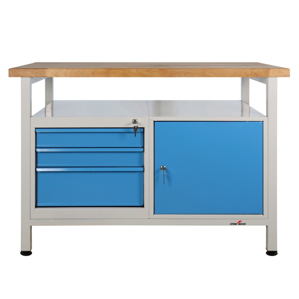 Numéro de l'image du produit 7: Établi Premium Steinbock®, 1 rangement, 3 tiroirs, 1 porte, capacité de charge 300 kg, H x l x P 840 x 1 200 x 600 mm, RAL 7035/5012