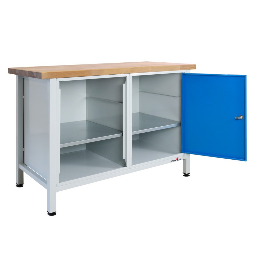 Numéro de l'image du produit 5: Établi Premium Steinbock®, 1 étagère, 1 porte, capacité de charge 300 kg, H x l x P 840 x 1 200 x 600 mm, RAL 7035/5012