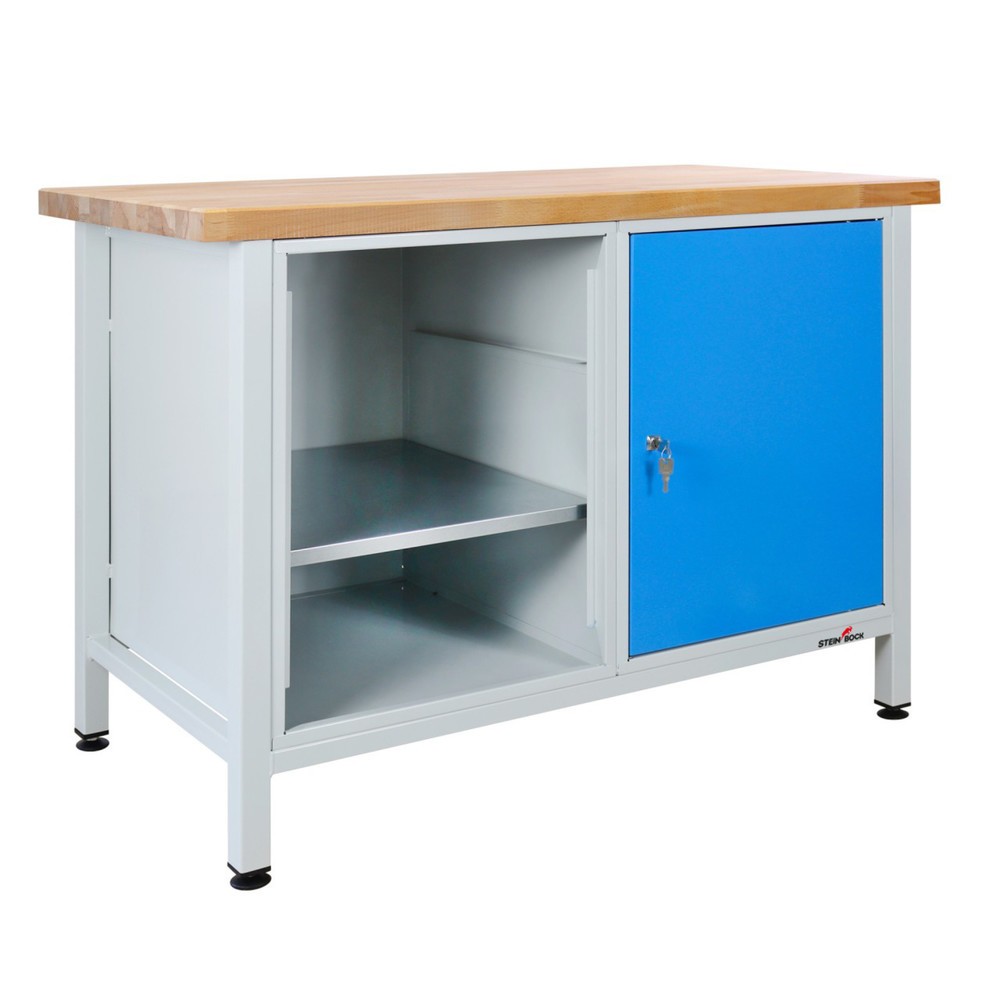 Numéro de l'image du produit 1: Établi Premium Steinbock®, 1 étagère, 1 porte, capacité de charge 300 kg, H x l x P 840 x 1 200 x 600 mm, RAL 7035/5012