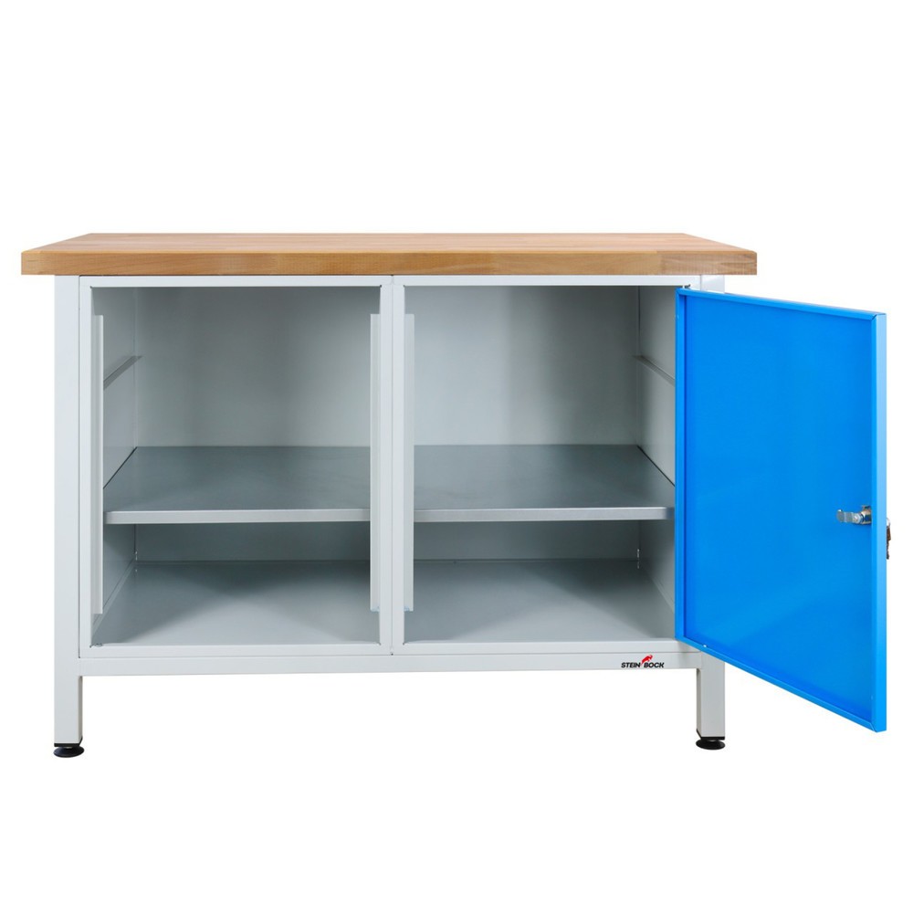 Numéro de l'image du produit 6: Établi Premium Steinbock®, 1 étagère, 1 porte, capacité de charge 300 kg, H x l x P 840 x 1 200 x 600 mm, RAL 7035/5012